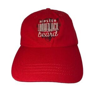 Hipster Lumberjack Beard Strapback Hat Red / White Adjustable OS